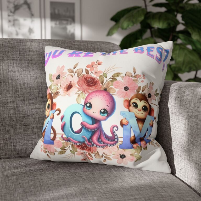 Colorful Mom' Pillowcase, Decorative Cushion Cover, Fun Mom's Room Decor, Cute Gift for Kids, Floral Animal Throw Pillow