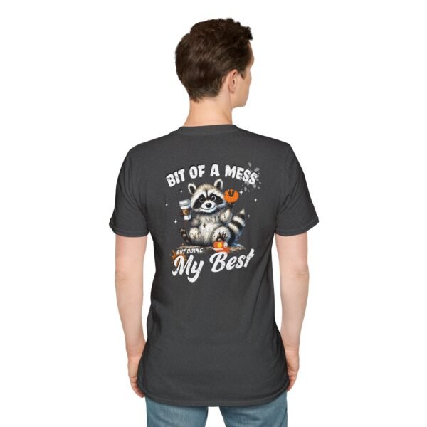 Bit of a Mess Raccoon, T-Shirt for Animal Lovers, Funny T-Shirt, Halloween Apparel, Gift for Friends, Unisex Softstyle Tee