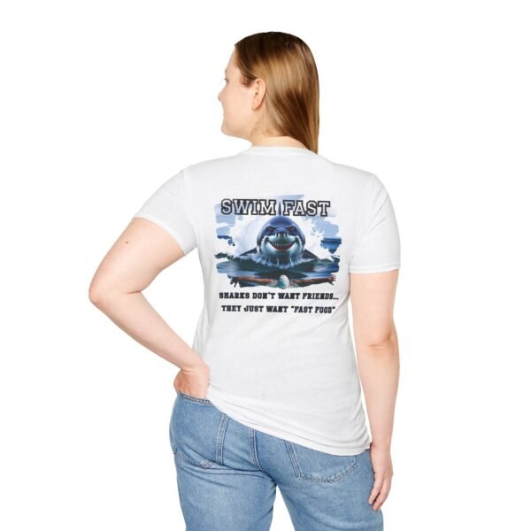 Funny Swim Fast T-Shirt, Unisex Humor, Tee for Ocean Lovers, Beachwear, Gift for Swimmers, Casual Summer Outfit, Shark Theme Shirt