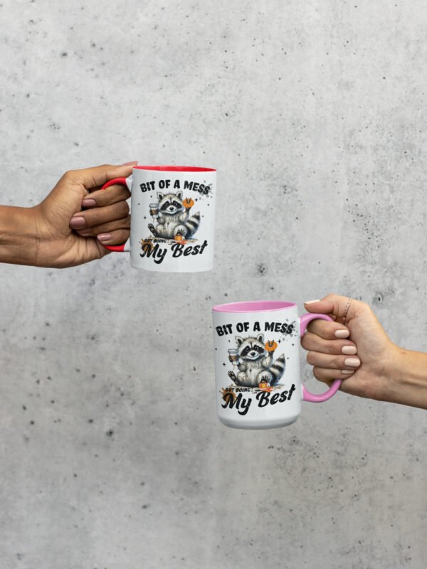 mockup-of-two-women-s-hand-holding-sublimated-coffee-mugs-m51024 Whimsical Raccoon Coffee Mug, Cute Animal Lover Gift, Funny Quote Coffee Cup, Fun Home Decor, Perfect for Birthdays and Holidays