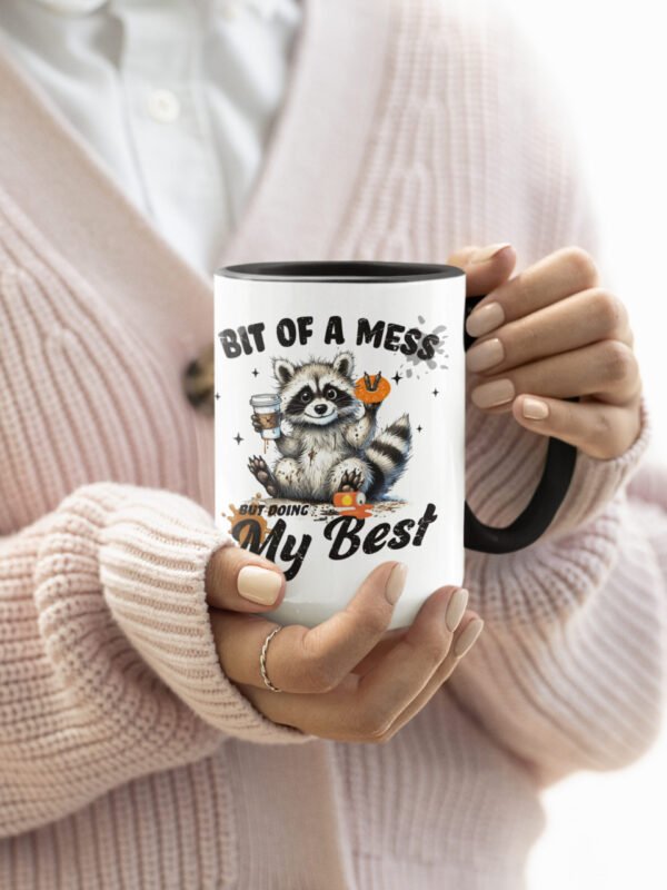 print-mockup-featuring-a-woman-with-cute-nails-holding-a-coffee-mug-m51031 (1) Whimsical Raccoon Coffee Mug, Cute Animal Lover Gift, Funny Quote Coffee Cup, Fun Home Decor, Perfect for Birthdays and Holidays