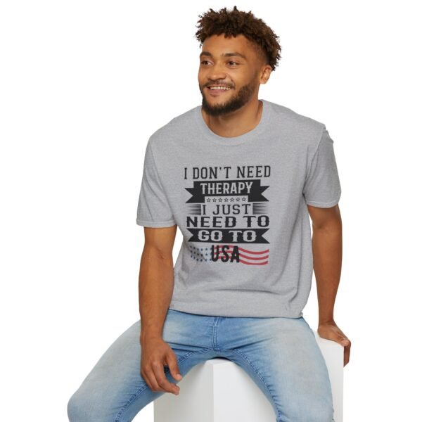 10217983959115250493_2048.jpeg USA Therapy Quote T-Shirt, Unisex Softstyle Tee, Casual Wear, Gift for Friends, Patriotic Shirt, Father's Day Gift