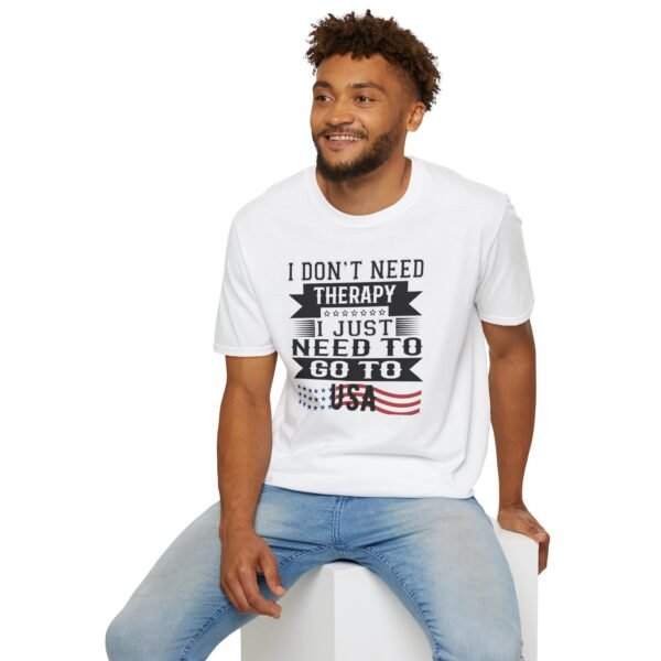 15764059648133679700_2048.jpeg USA Therapy Quote T-Shirt, Unisex Softstyle Tee, Casual Wear, Gift for Friends, Patriotic Shirt, Father's Day Gift