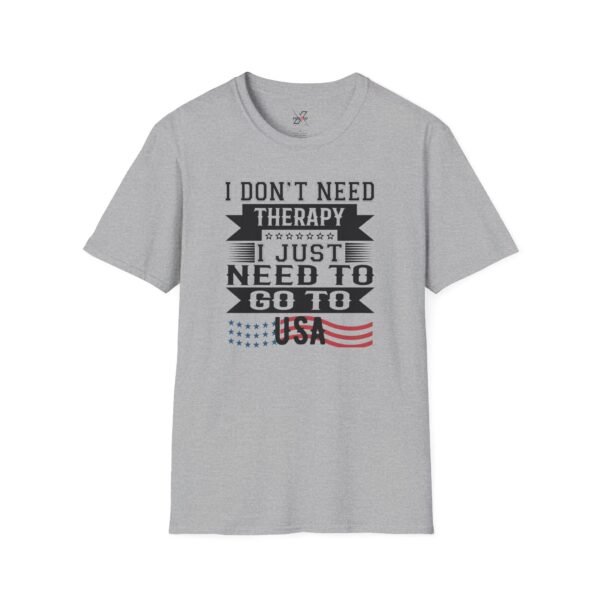 17471061600980695775_2048.jpeg USA Therapy Quote T-Shirt, Unisex Softstyle Tee, Casual Wear, Gift for Friends, Patriotic Shirt, Father's Day Gift