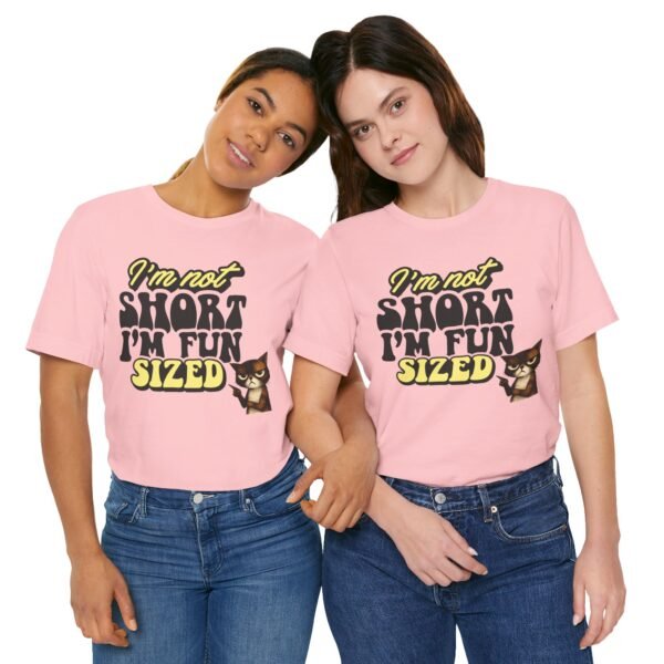 17833737380277429588_2048.jpeg Fun Sized Tee with Whimsical Cat Design, Cute Short Sleeve Shirt for Cat Lovers, Funny Gift for Birthdays, Best Friend Gift, Casual Wear