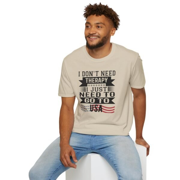 18101877095083717050_2048.jpeg USA Therapy Quote T-Shirt, Unisex Softstyle Tee, Casual Wear, Gift for Friends, Patriotic Shirt, Father's Day Gift