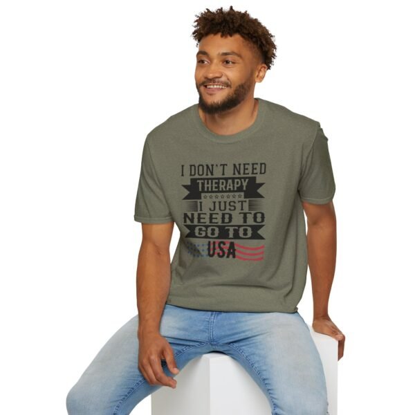 2604755886012032871_2048.jpeg USA Therapy Quote T-Shirt, Unisex Softstyle Tee, Casual Wear, Gift for Friends, Patriotic Shirt, Father's Day Gift