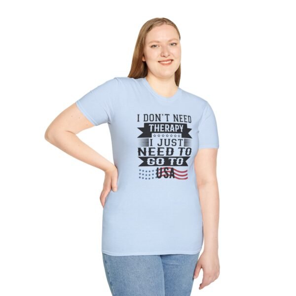 3677559560187422619_2048.jpeg USA Therapy Quote T-Shirt, Unisex Softstyle Tee, Casual Wear, Gift for Friends, Patriotic Shirt, Father's Day Gift