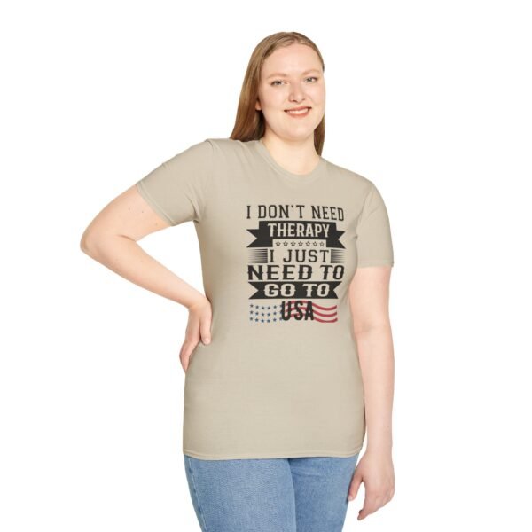 4294711079967561016_2048.jpeg USA Therapy Quote T-Shirt, Unisex Softstyle Tee, Casual Wear, Gift for Friends, Patriotic Shirt, Father's Day Gift