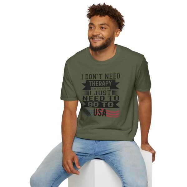 8077987705816607699_2048.jpeg USA Therapy Quote T-Shirt, Unisex Softstyle Tee, Casual Wear, Gift for Friends, Patriotic Shirt, Father's Day Gift