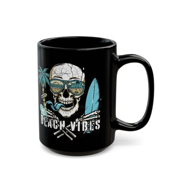 Beach Vibes Skull Mug , Black Ceramic Coffee Cup, Perfect for Surf Lovers, Summer Parties, Beach Days, or Gift for Him/Her