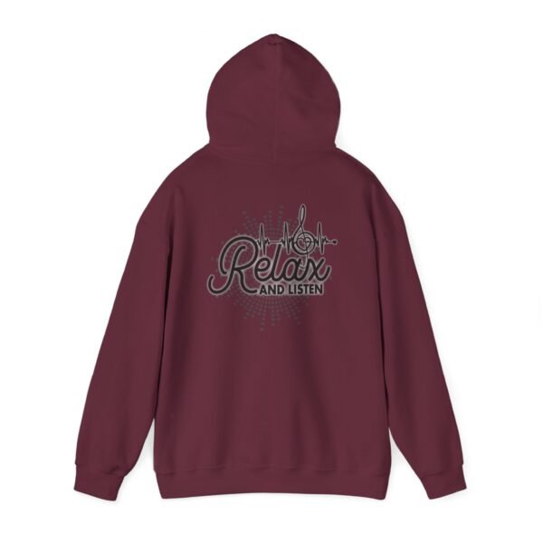 Relax and Listen Unisex Hooded Sweatshirt, Cozy Hoodie, Casual Wear, Gift for Music Lovers, Relaxation Apparel, Music-Themed Clothing