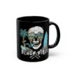 Beach Vibes Skull Mug , Black Ceramic Coffee Cup, Perfect for Surf Lovers, Summer Parties, Beach Days, or Gift for Him/Her