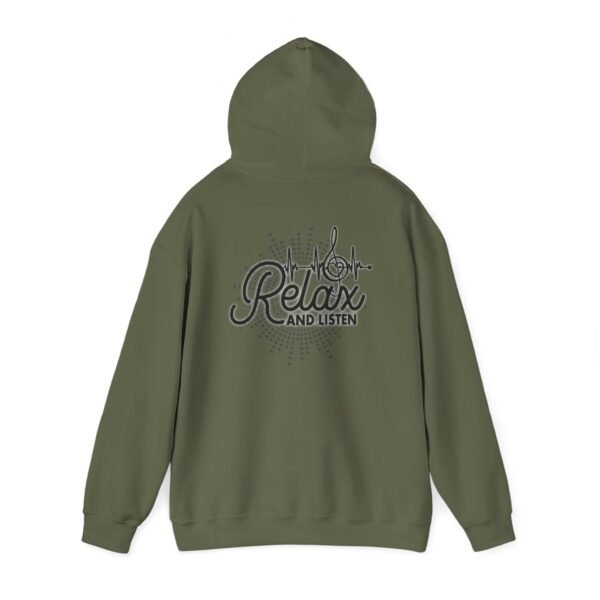 Relax and Listen Unisex Hooded Sweatshirt, Cozy Hoodie, Casual Wear, Gift for Music Lovers, Relaxation Apparel, Music-Themed Clothing