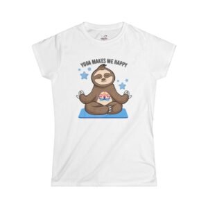 Yoga Makes Me Happy Sloth Tee, Cute Yoga Shirt, Sloth Lover Gift, Relaxation Top, Gift for Yogis, Funny Workout T-Shirt