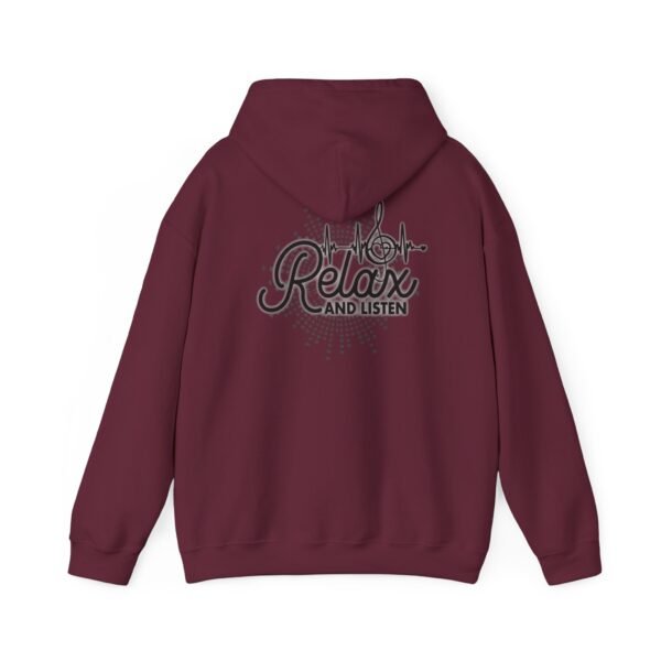 Relax and Listen Unisex Hooded Sweatshirt, Cozy Hoodie, Casual Wear, Gift for Music Lovers, Relaxation Apparel, Music-Themed Clothing