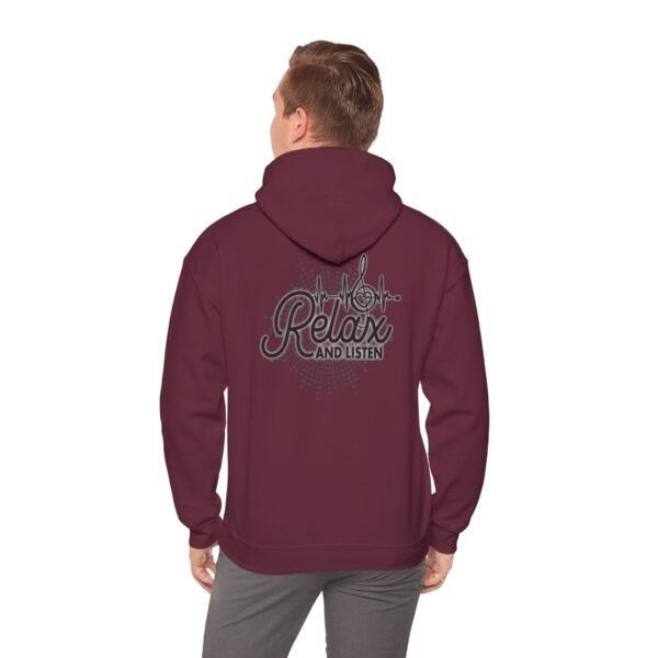 Relax and Listen Unisex Hooded Sweatshirt, Cozy Hoodie, Casual Wear, Gift for Music Lovers, Relaxation Apparel, Music-Themed Clothing