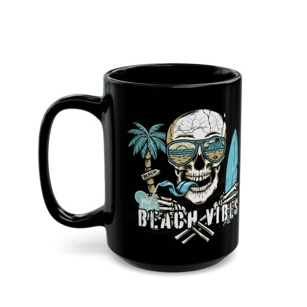 Beach Vibes Skull Mug , Black Ceramic Coffee Cup, Perfect for Surf Lovers, Summer Parties, Beach Days, or Gift for Him/Her