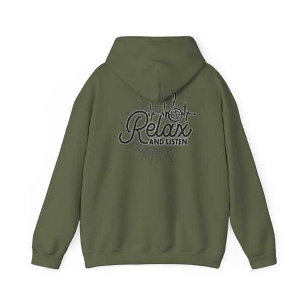 Relax and Listen Unisex Hooded Sweatshirt, Cozy Hoodie, Casual Wear, Gift for Music Lovers, Relaxation Apparel, Music-Themed Clothing