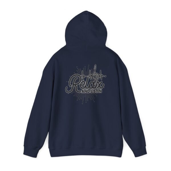 Relax and Listen Unisex Hooded Sweatshirt, Cozy Hoodie, Casual Wear, Gift for Music Lovers, Relaxation Apparel, Music-Themed Clothing