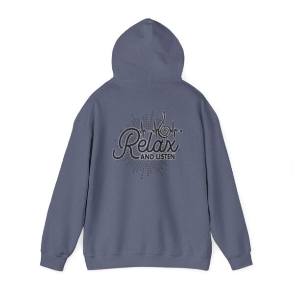 Relax and Listen Unisex Hooded Sweatshirt, Cozy Hoodie, Casual Wear, Gift for Music Lovers, Relaxation Apparel, Music-Themed Clothing