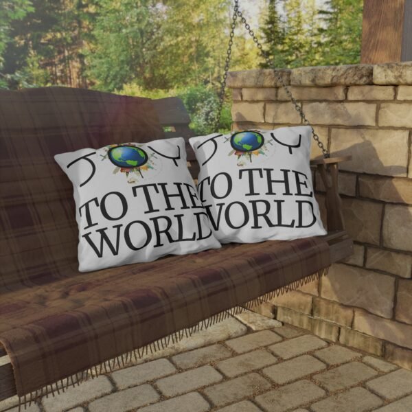 Joy to the World Outdoor Pillow,  Holiday Globe Decorative Cushion, Double Sided Print
