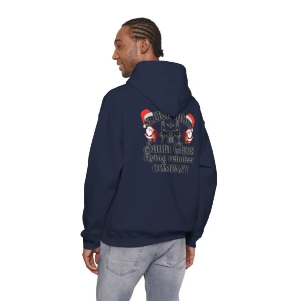 Sleigh Rides Santa Claus Flying Reindeer Company Hoodie, Christmas Holiday, Vintage Holiday Print On The Back