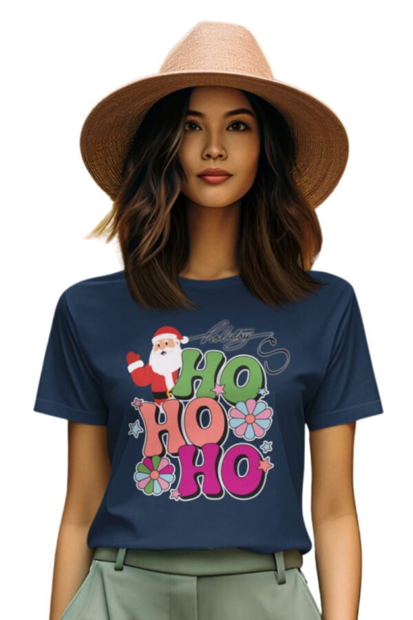 Women's Christmas Santa Claus T-shirt , Retro Floral Christmas Tee, Festive Outfit,  Holiday Apparel