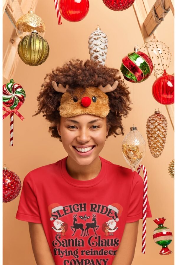 Sleigh Rides Santa Claus Flying Reindeer Company T-Shirt, Classic Crew, Casual Holiday Fashion