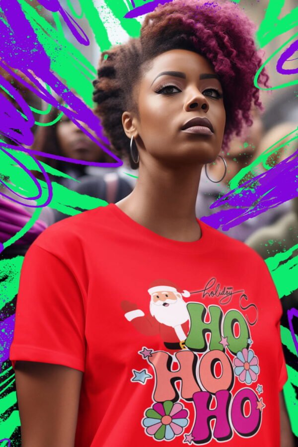 Women's Christmas Santa Claus T-shirt , Retro Floral Christmas Tee, Festive Outfit,  Holiday Apparel