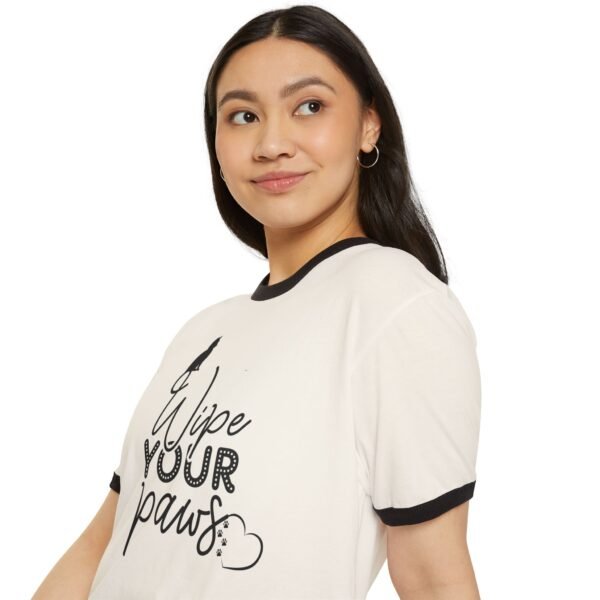 5584119630478003892_2048.jpeg Lightweight Women's Shirt, Wipe Your Paws Retro Ringer Tee, Cozy Style for Pet Lovers