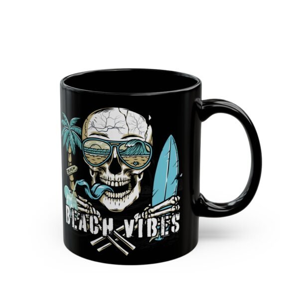 Beach Vibes Skull Mug , Black Ceramic Coffee Cup, Perfect for Surf Lovers, Summer Parties, Beach Days, or Gift for Him/Her
