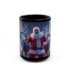 Christmas Santa Reindeer Black Mug,  Festive Holiday Coffee Cup (15oz)