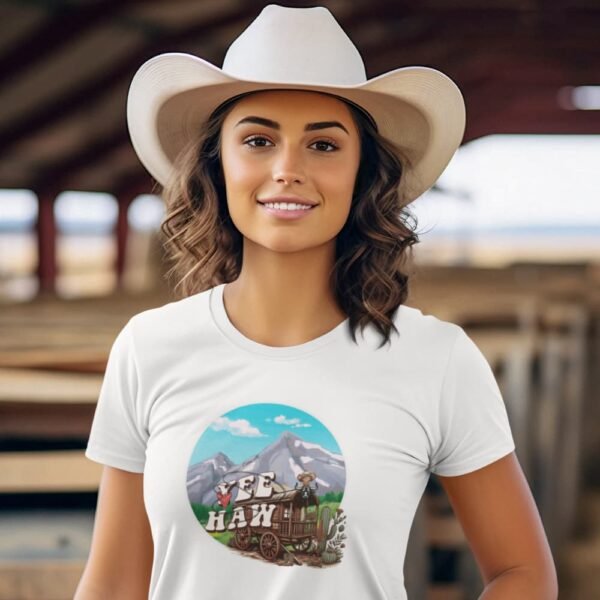 Cowboy Wagon Scene Tee, Mountain Ranch Hayride Graphic Shirt
