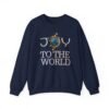 Joy To The World Sweatshirt , Earth Graphic Holiday Crewneck, 3D embroidery Effect Design