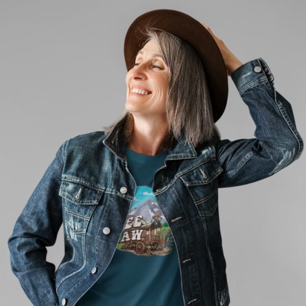 Cowboy Wagon Scene Tee, Mountain Ranch Hayride Graphic Shirt