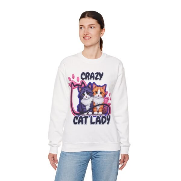 Crazy Cat Lady Sweatshirt , Cute Two Cats Crewneck for Cat Lovers, 3D Embroidery Effect Design