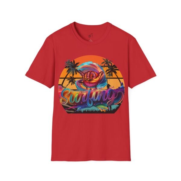 Unisex Surfing Sunset T-Shirt , Retro Tropical Palm Beach Graphic Tee