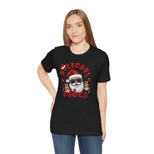 11965709854878219848_2048.jpeg Holidays Vibes Tee, Cool Santa Graphic Christmas T-Shirt, Embroidery Effect Design