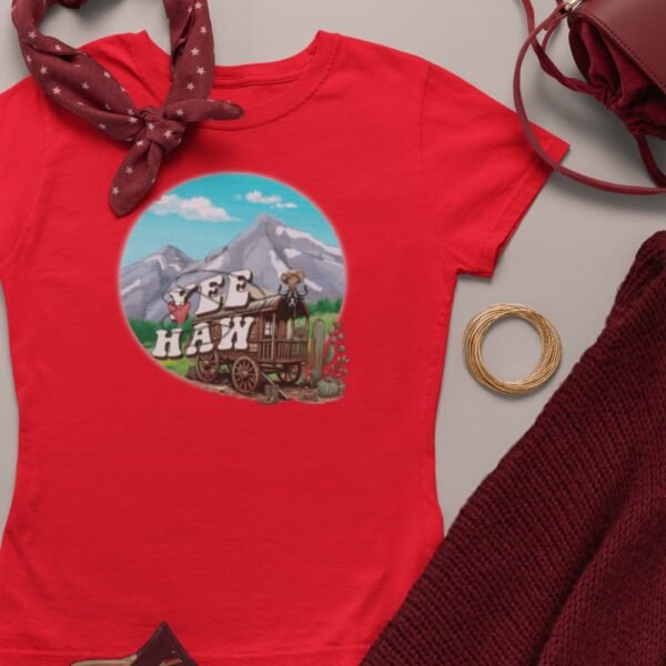 Cowboy Wagon Scene Tee, Mountain Ranch Hayride Graphic Shirt