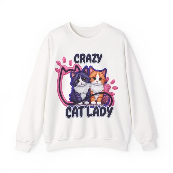 Crazy Cat Lady Sweatshirt , Cute Two Cats Crewneck for Cat Lovers, 3D Embroidery Effect Design