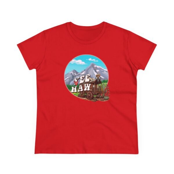 Cowboy Wagon Scene Women's Tee, Mountain Ranch Hayride Graphic Shirt