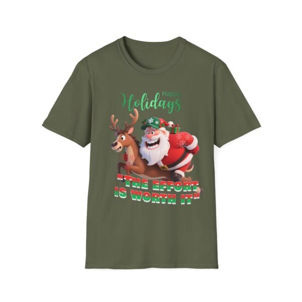 Festive Lightweight Holiday T-Shirt Soft, Breathable Christmas Tee with Fun Santa & Reindeer Design, Perfect Holiday Gift, Shop Now