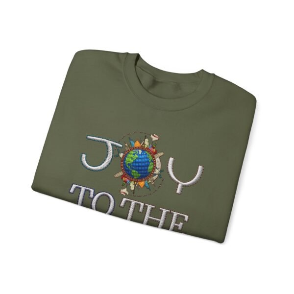 Joy To The World Sweatshirt , Earth Graphic Holiday Crewneck, 3D embroidery Effect Design