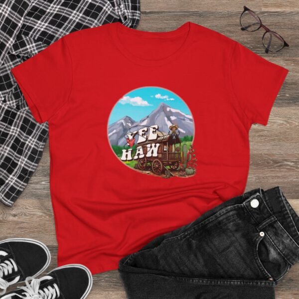 Cowboy Wagon Scene Women's Tee, Mountain Ranch Hayride Graphic Shirt