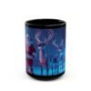 Christmas Santa & Reindeer Black Mug , Holiday Night Sleigh Scene (15oz), Glossy Black Ceramic Mug