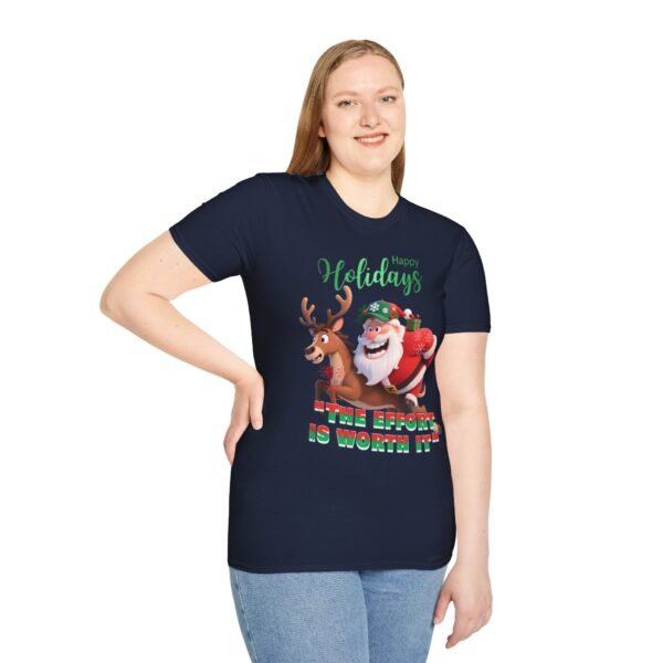 Festive Lightweight Holiday T-Shirt Soft, Breathable Christmas Tee with Fun Santa & Reindeer Design, Perfect Holiday Gift, Shop Now