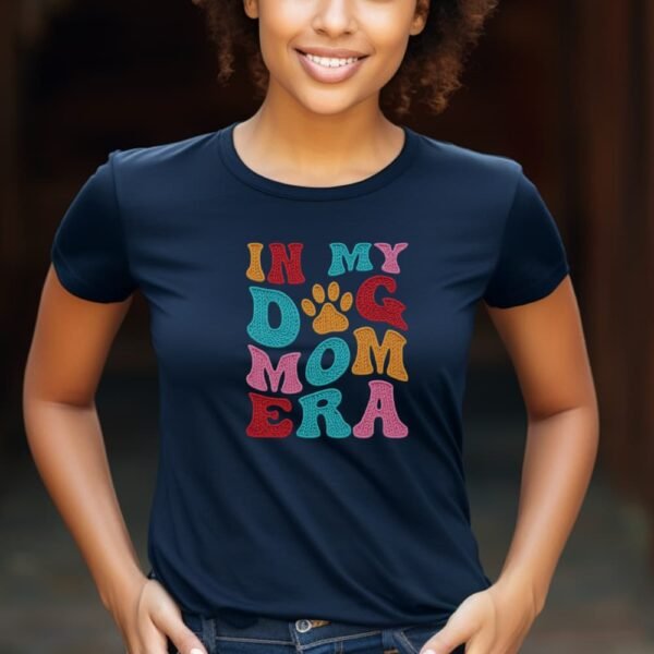 In My Dog Mom Era T-Shirt , Women’s Dog Mom Tee, Colorful Retro Paw Design, Thread-Style Design