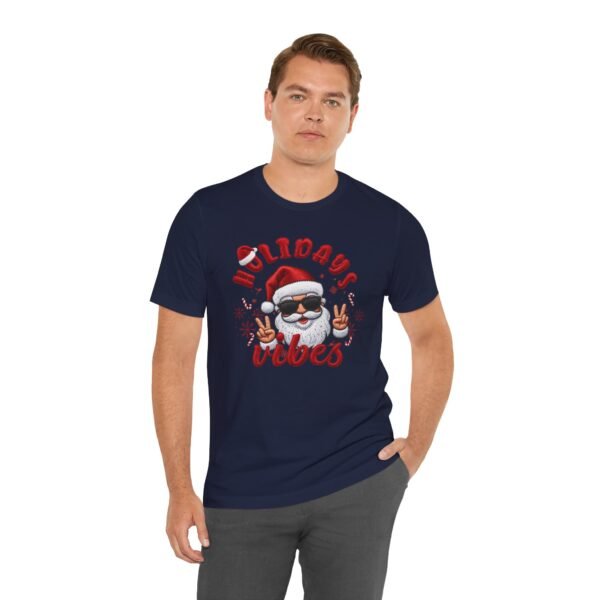 15162891953160497944_2048.jpeg Holidays Vibes Tee, Cool Santa Graphic Christmas T-Shirt, Embroidery Effect Design