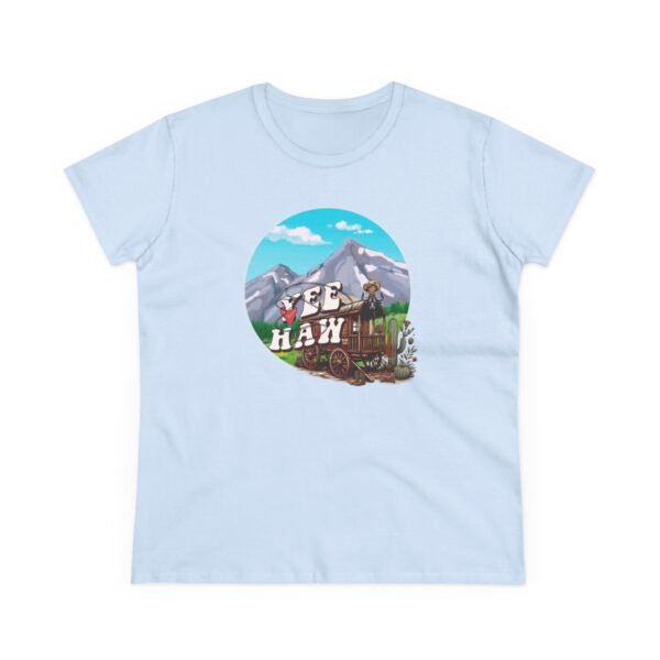 Cowboy Wagon Scene Women's Tee, Mountain Ranch Hayride Graphic Shirt